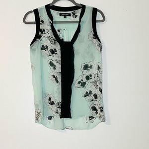 Ellen Tracy Mint Black White Chiffon Sheer Floral Sleeveless Top Women’s Size S
